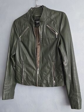 ARMA FIR GREEN LEATHER MOTO JACKET SIZE US SMALL